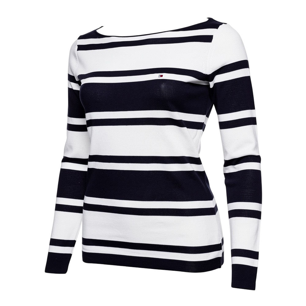 Tommy Hilfiger Women's Boatneck Striped Long Sleeve Top Black and White Sz M